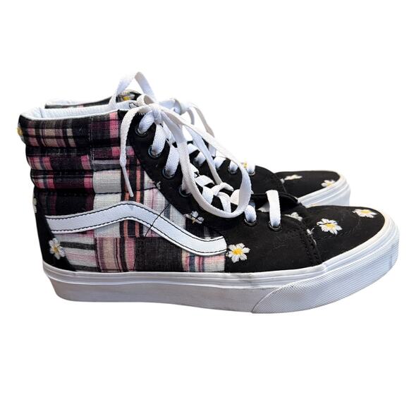 Vans Sk8-Hi Plaid Daisy Embroidered High Top Sneakers Women’s 8 - Picture 1 of 6